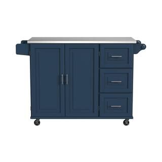 Dolly Madison Blue Kitchen Cart with Stainless Top | The Home Depot