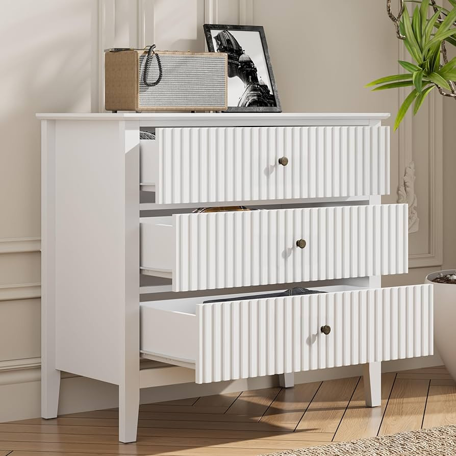 RoyalCraft White Fluted 3 Drawer Dresser, 32 inch Wide Dresser Nightstand for Bedroom, Modern Woo... | Amazon (US)