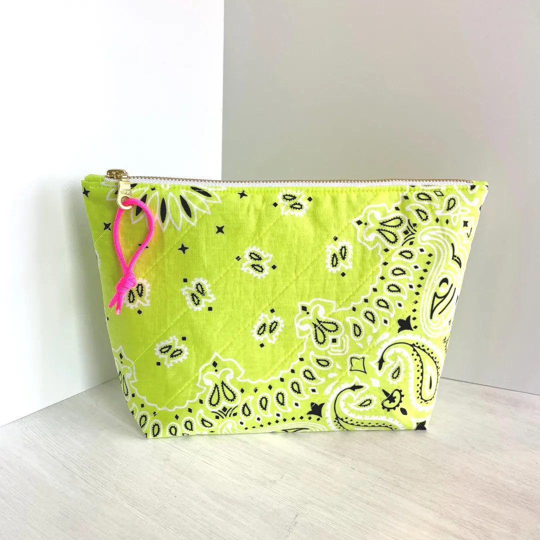 Neon Green Bandana Zipper Pouch (medium) – Flat Bottom Cosmetic Bag – Handmade Clutch- Wester... | Etsy (US)