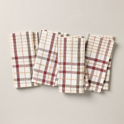 Set of 4 Fall Plaid Cloth Napkins Burgundy/Brown - Hearth & Hand™ with Magnolia | Target