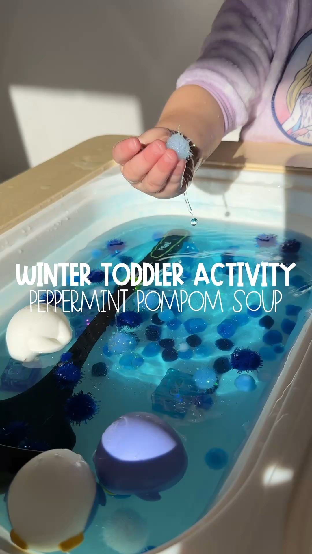 Easy winter sensory activity for toddlers ❄️🩵
This simple toddler sensory bin is perfect for practicing scooping, pouring, transferring, and fine motor skills. I set this up in about a minute using water, edible glitter, GloPals light-up cubes, plastic snowflakes, and winter pompoms.

On the other side, I added a ladle, strainer, drip cup, and toddler tweezers to encourage open-ended water play and hand-eye coordination. This is such an easy indoor toddler activity for cold winter days and kept my toddler engaged for a long time.

All the items used for this winter sensory table are linked here 🤍

#LTKdayinmylife #LTKKids #LTKmomlife