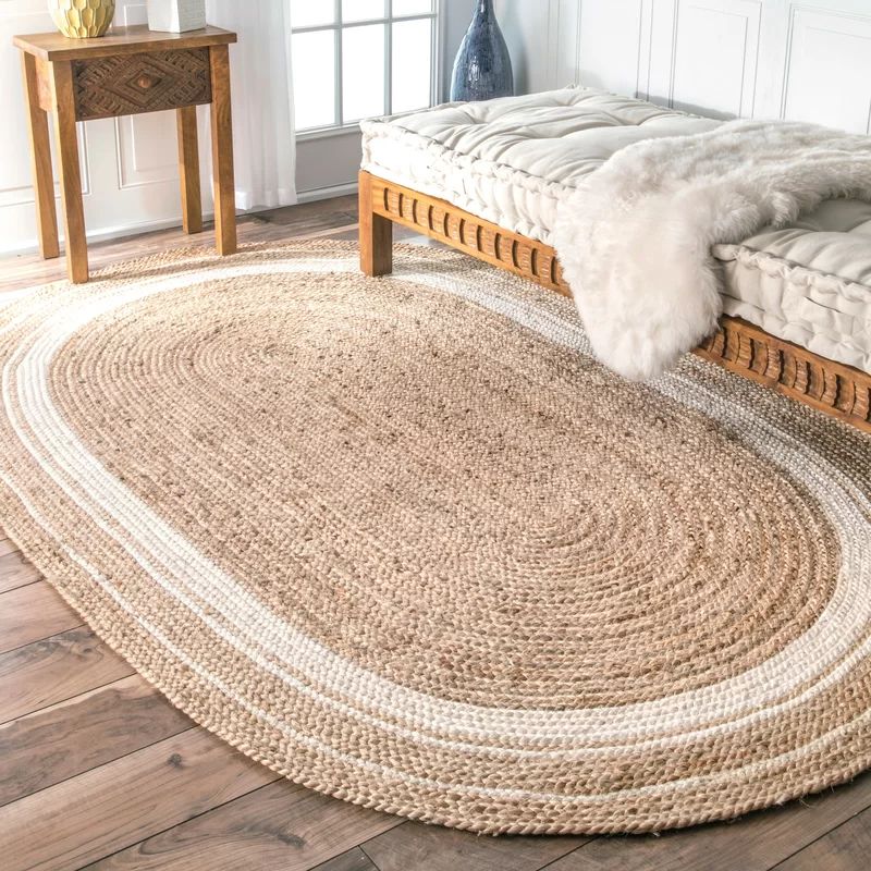 Ankita Farmhouse Power Loom Jute Bordered Off White/Tan Rug | Wayfair North America