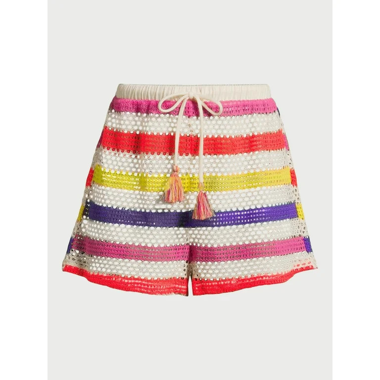 No Boundaries Juniors Tie Front Knit Coverup Shorts, Sizes S-2XL | Walmart (US)