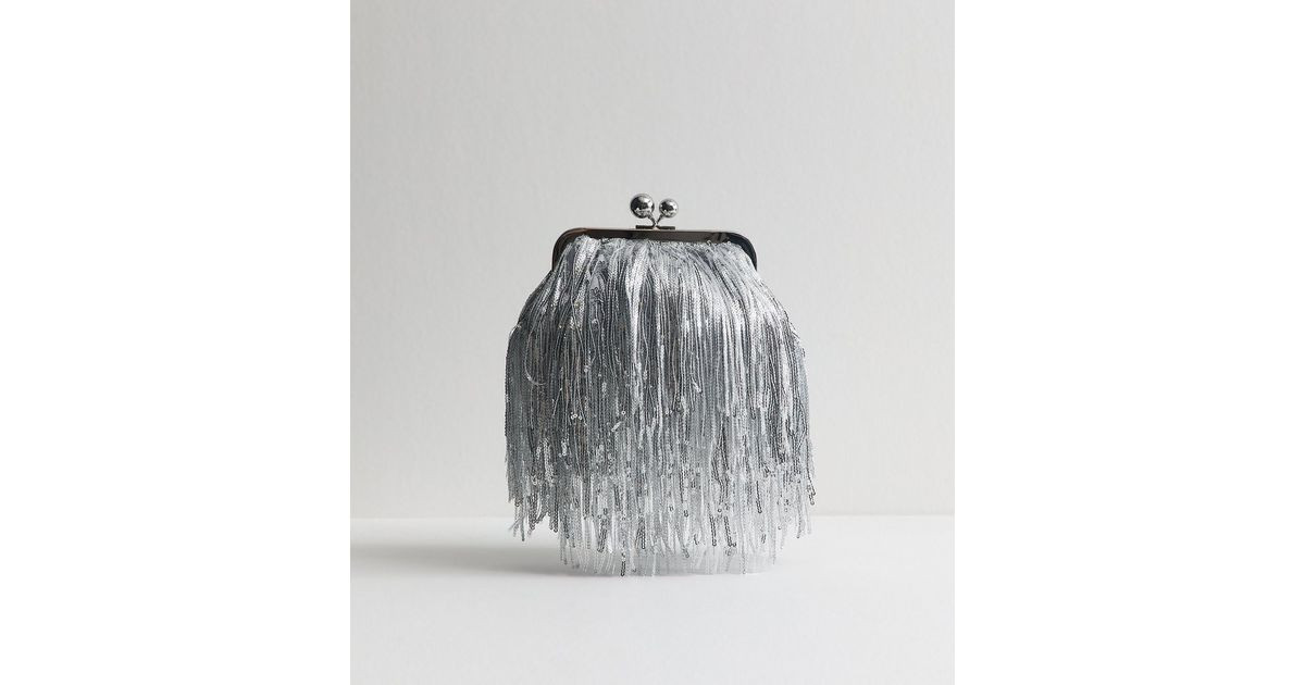 Silver Fringe Sequin Clutch Bag | New Look | New Look (UK)