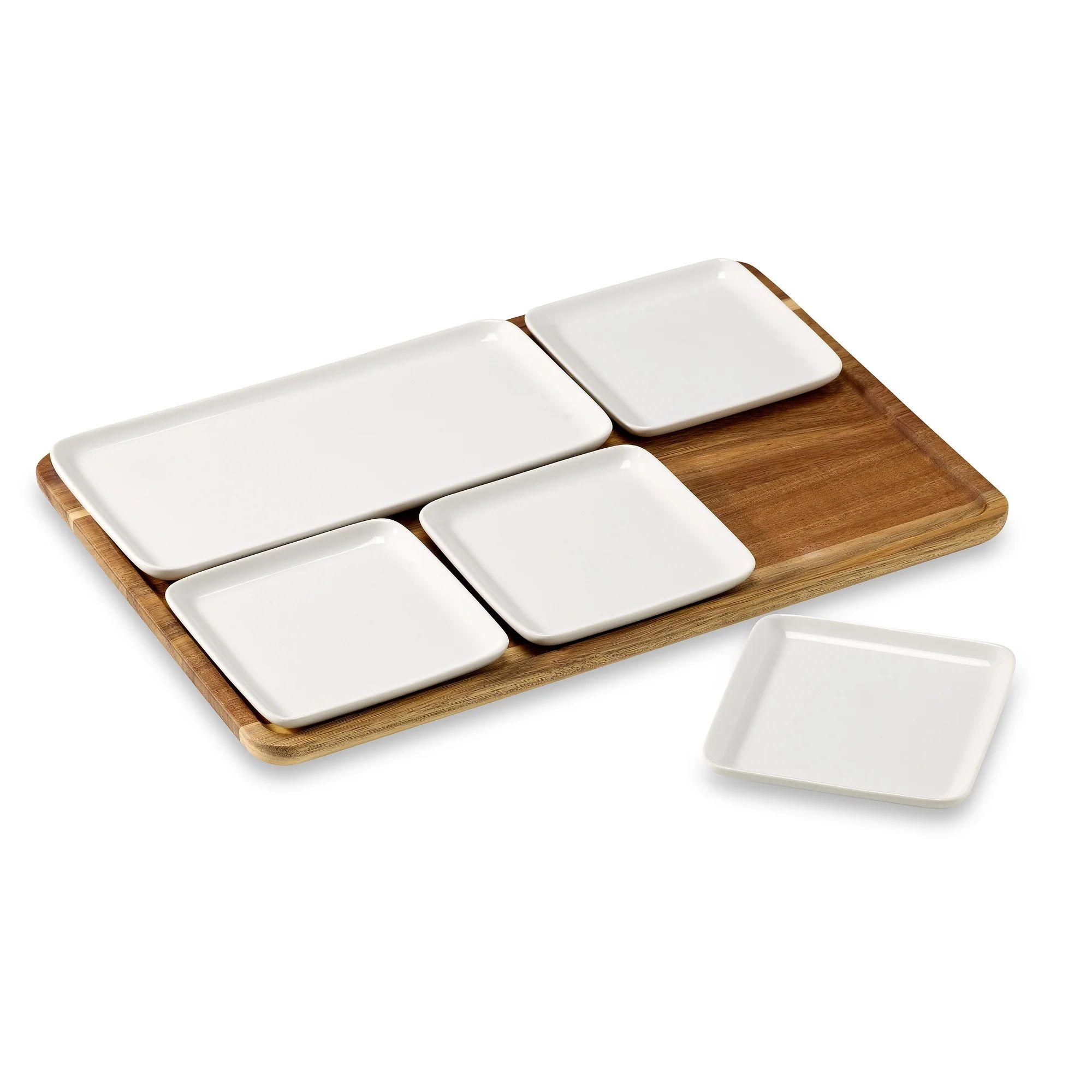 Better Homes & Gardens 6 Piece White Porcelain Grazing Board With Acacia Wood | Walmart (US)