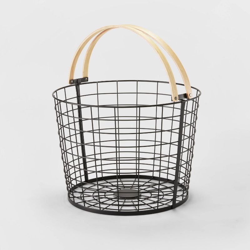 Round Black Wire with Natural Wood Handles Floor Basket - Brightroom™ | Target