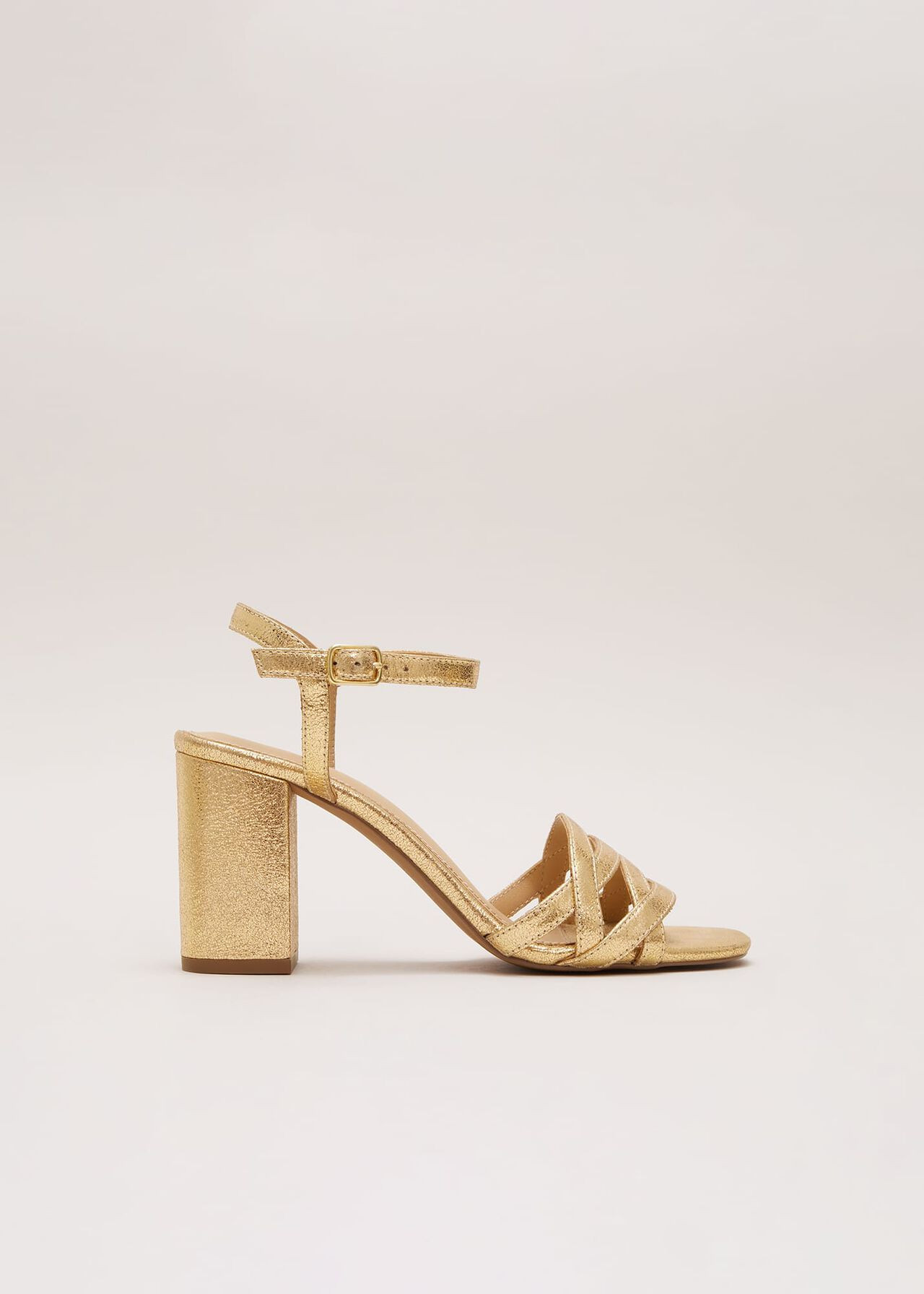 Gold Leather Crossover Block Heels | Phase Eight UK | | Phase Eight (UK)