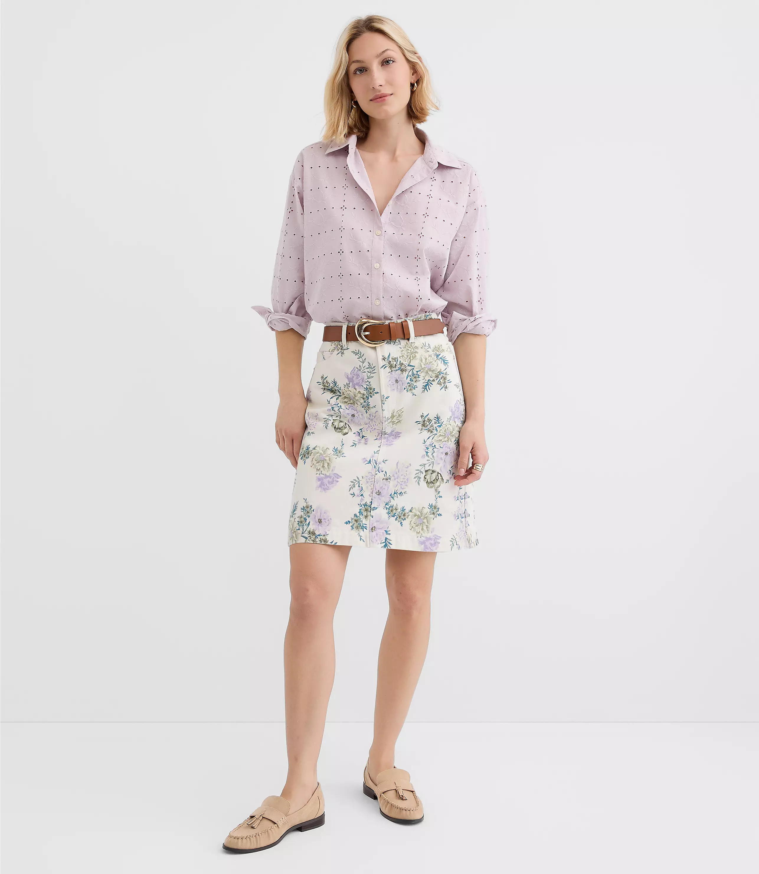 Denim Mini Skirt in Floral | LOFT