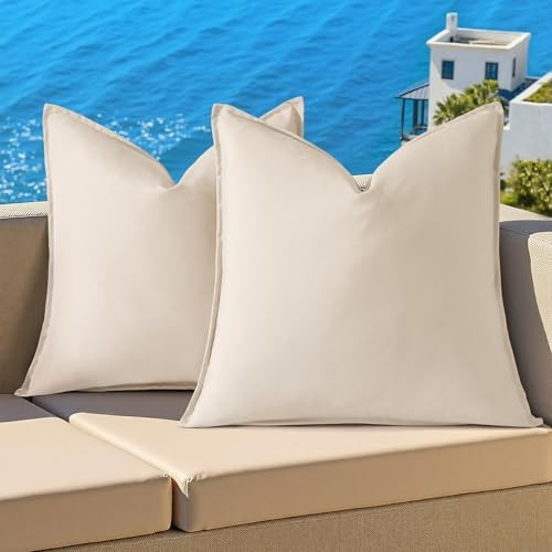 decorUhome Outdoor Waterproof Faux Linen Throw Pillow Covers 18x18 Inch Set of 2 Decorative Natur... | Amazon (US)
