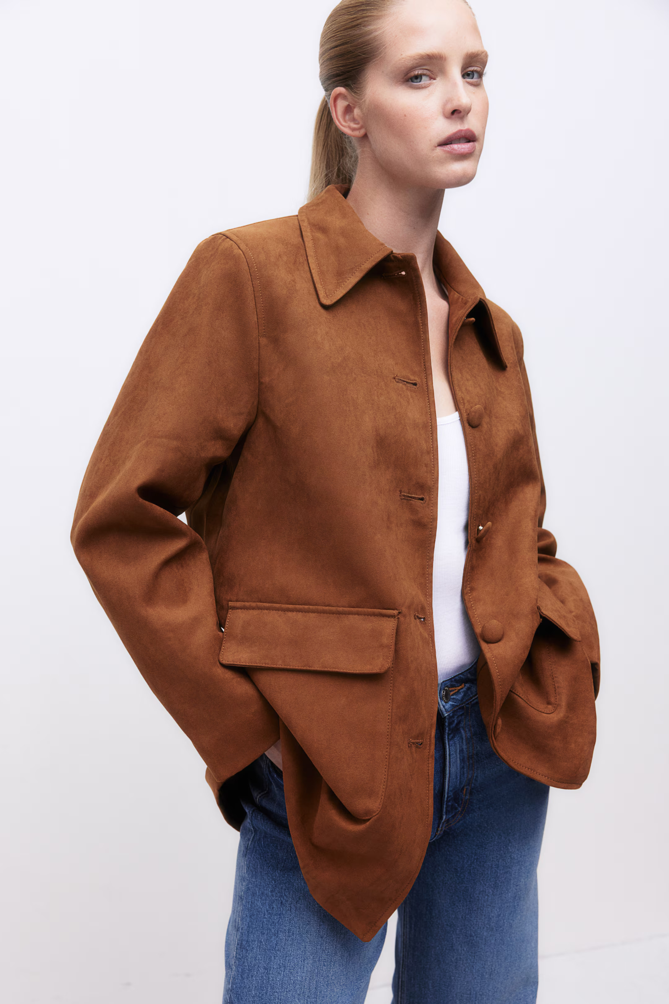 Napped Car Coat - Long sleeve - Knee-length - Brown - Ladies | H&M US | H&M (US + CA)