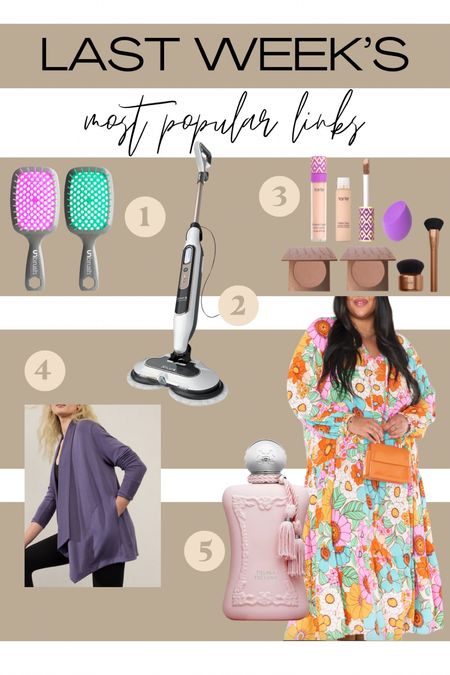 Last weeks most popular links! According to sales and link clinks — number 5 was a tie! 
1. Best detangling hairbrush EVER 
2. My favorite steam and scrub mop is on major sale still!!! 
3. This face tape and bronzer is the best - been using it for years. This price is unbelievable! 
4 and 5 I am wearing a 2x, both run pretty generous but I wouldn’t necessarily size down! 
5 the best smelling perfume ever but I will also link the dupe! 😅💗🫶

#LTKplussize #LTKbeauty #LTKsalealert