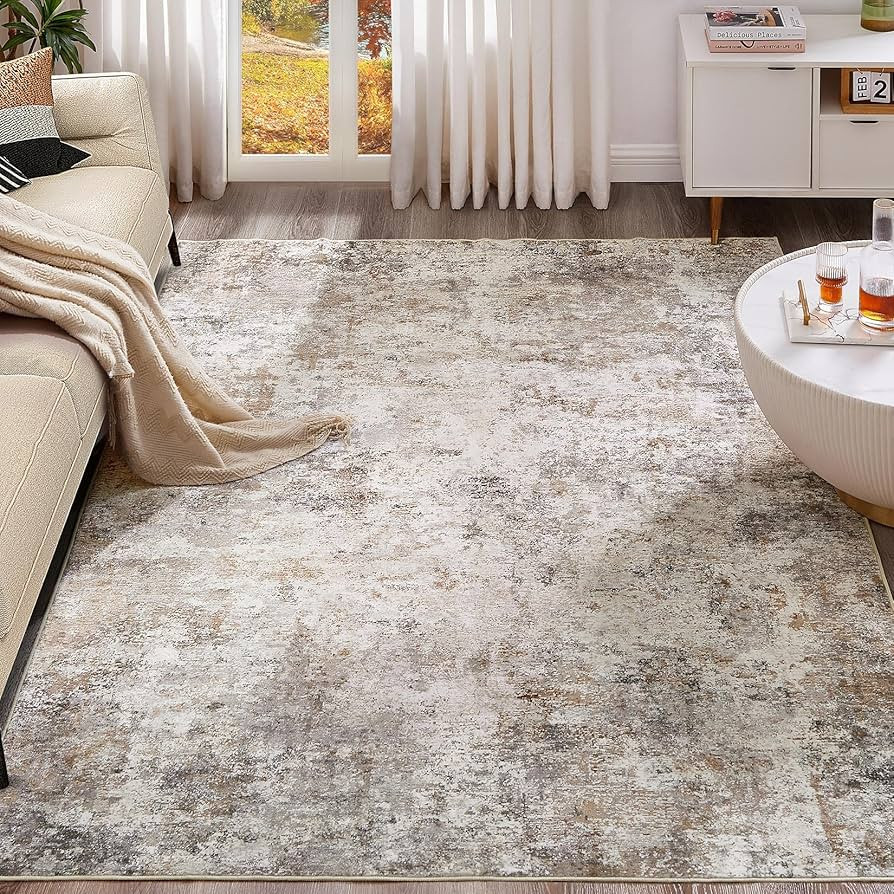 8x10 Area Rug Living Room Rugs - Washable Neutral Modern Abstract Soft Thin Large Rug Indoor Floo... | Amazon (US)