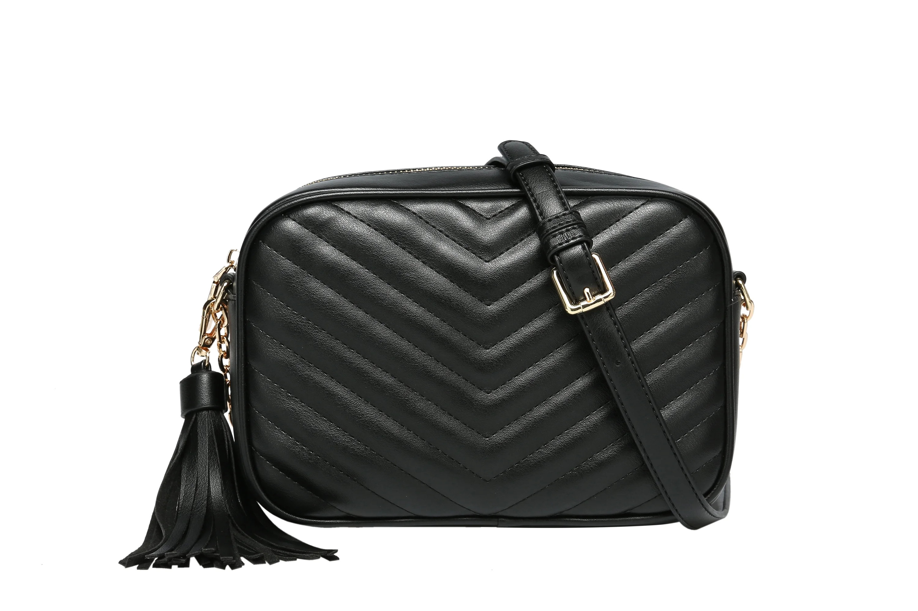 Daisy Rose Quilted Shoulder Cross body bag with tassel - PU Vegan Leather - Black | Walmart (US)