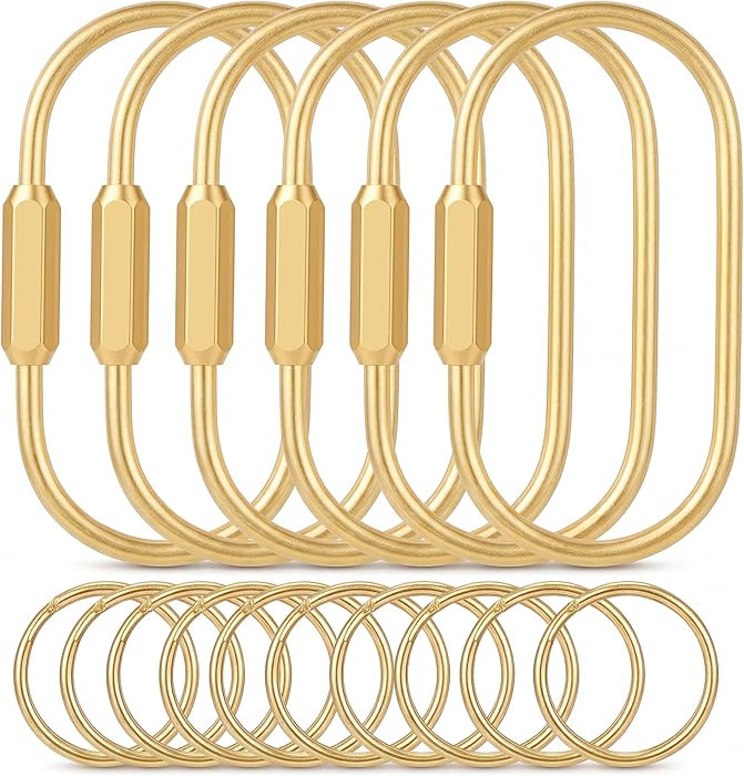 Tiezzi 6 Pack Gold Carabiner Key Ring Clip,Premium Brass Screw Locking Keychain Holder for Backpa... | Amazon (US)
