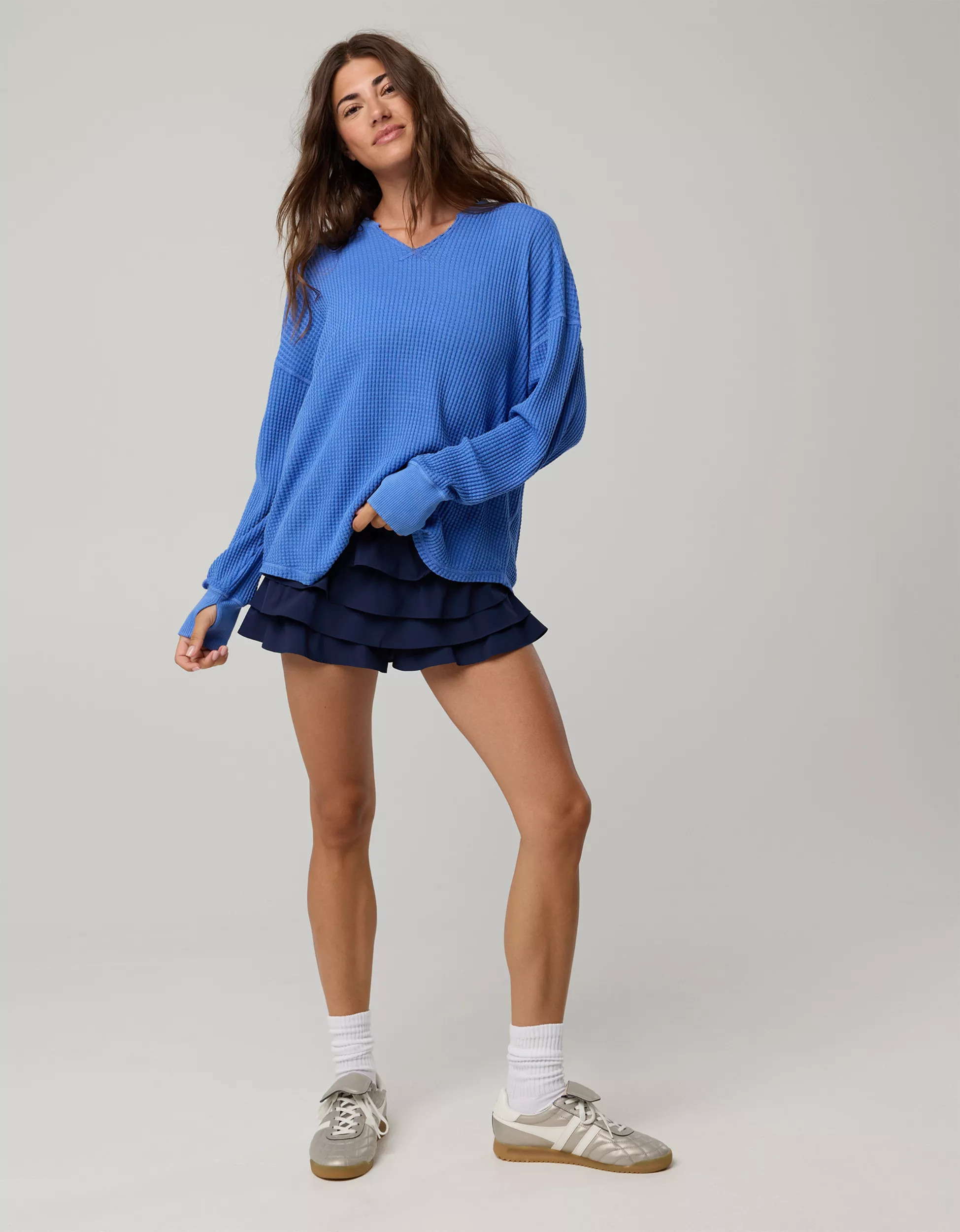 OFFLINE By Aerie Wow! Waffle Notch Neck Long Sleeve T-Shirt | Aerie