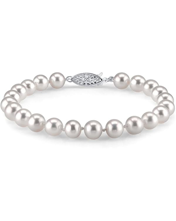 The Pearl Source White Freshwater Pearl Bracelet for Women - Cultured Pearl Bracelet in 14k Gold ... | Amazon (US)