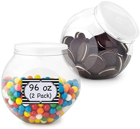 96-Ounce Plastic Candy Jars (2 Pack) Wide Mouth PVC Cookie Jars with Snap-On Lids - Shatter-Proof... | Amazon (US)