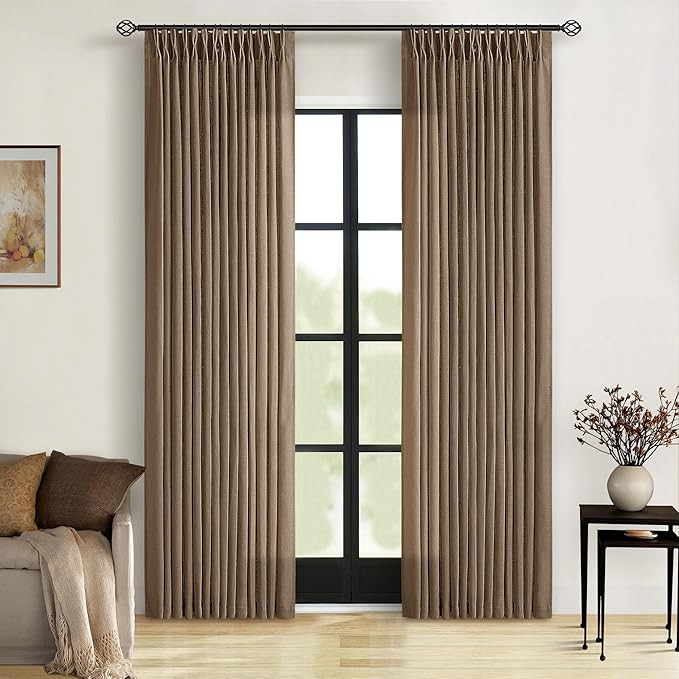 TWODRAPES Brown Pinch Pleated Linen Curtains 84 Inches Long 2 Panels Set Living Room Dining Pinch... | Amazon (US)