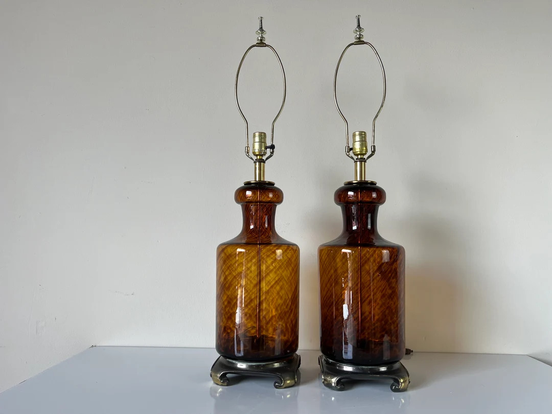 Hollywood Regency Tortoise Blown Art Glass Table Lamps a - Etsy | Etsy (US)
