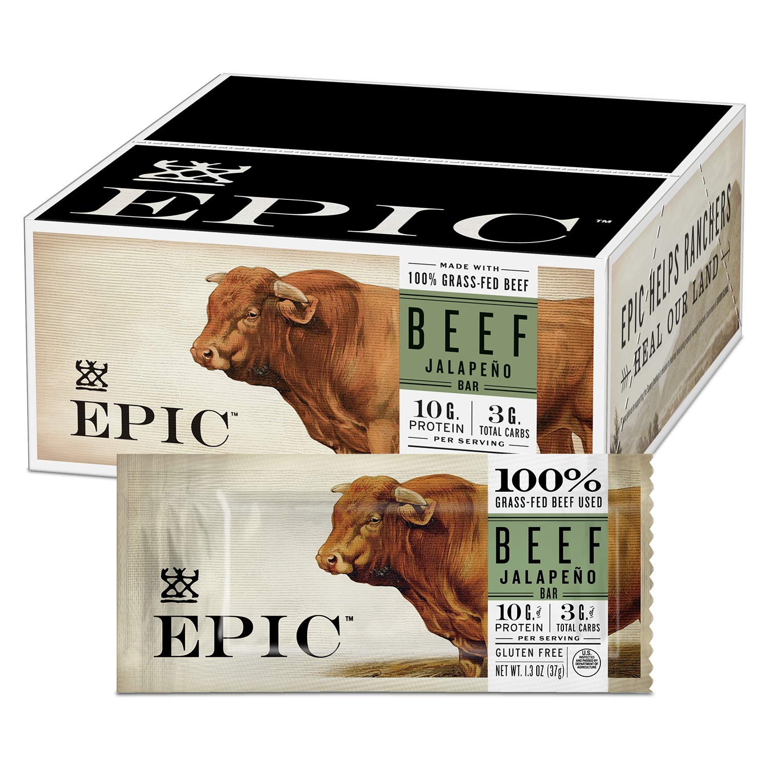EPIC Bars, Beef Jalapeno, Keto and Paleo Friendly, Whole30 Approved, Gluten Free, 12 Count, 15.6 ... | Amazon (US)
