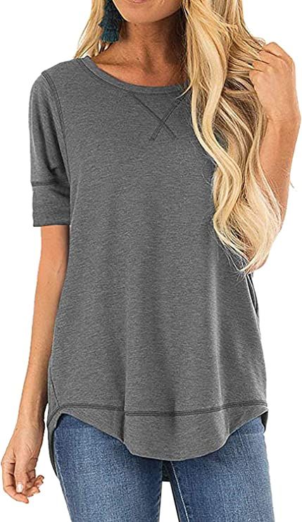 JomeDesign Summer Tops for Women Short Sleeve Side Split Casual Loose Tunic Top | Amazon (US)