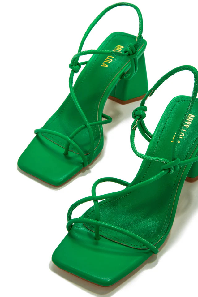 Miss Lola | Vacation Memories Green Block Mid Heels | MISS LOLA