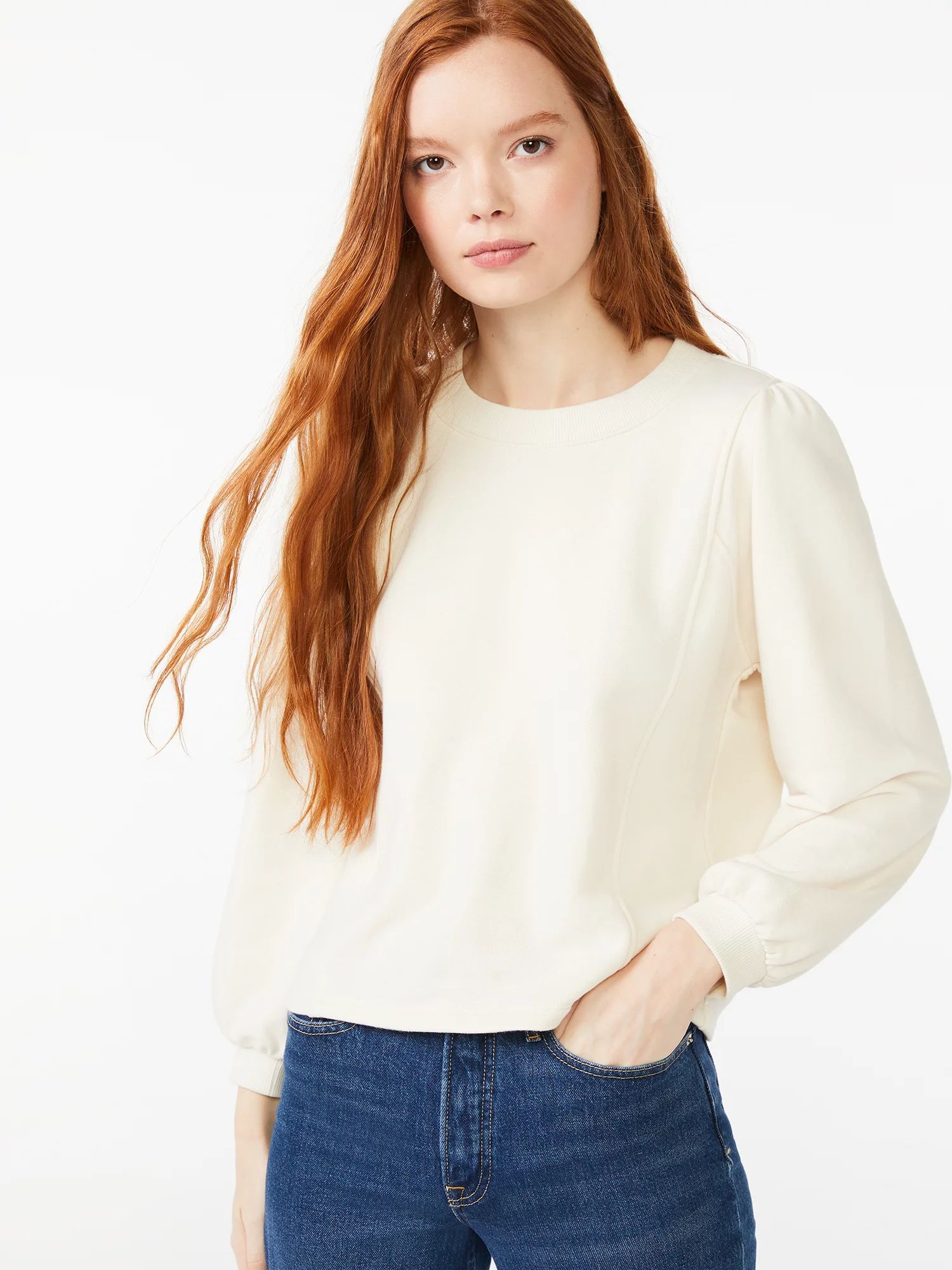 Free Assembly Women's Pleat Shoulder Sweatshirt | Walmart (US)