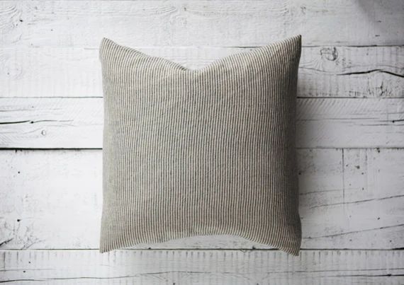 Ticking stripe pillow cover, Farmhouse pillow cover, linen pillowcase, custom size pillow cover | Etsy (US)