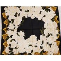 Vintage CHANEL 100% Italian silk black gold cream ivory floral ladies square scarf | Etsy (US)