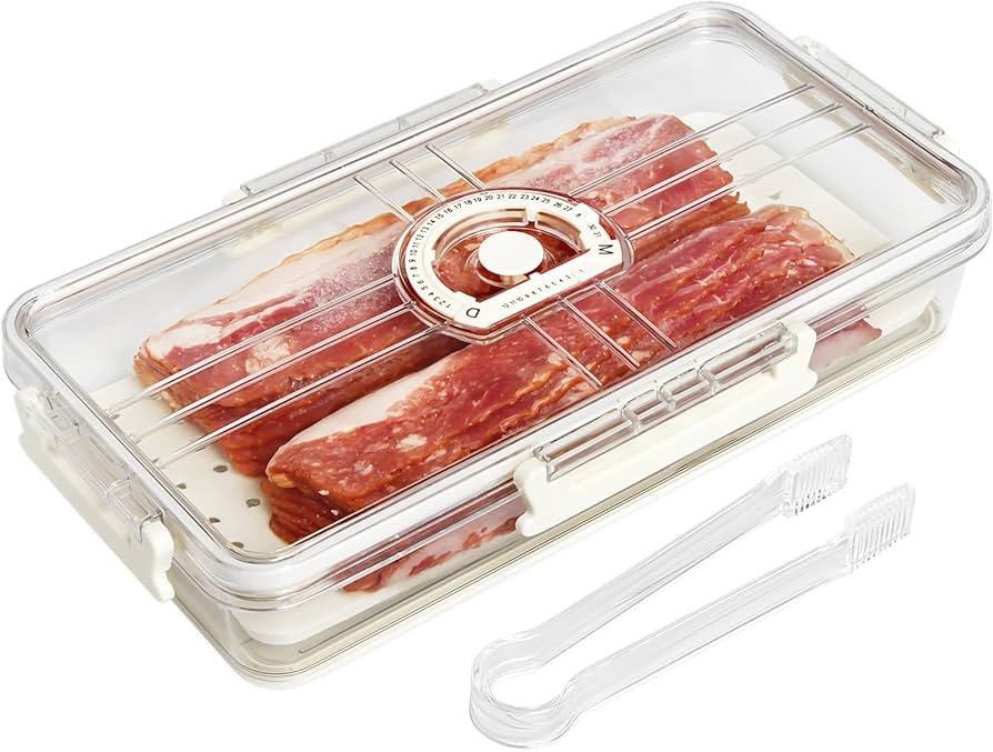 Bacon Storage Container with Air-sealed Tight Lid for Fridge Bacon Holder Deli Meat Cheese Keeper... | Amazon (US)