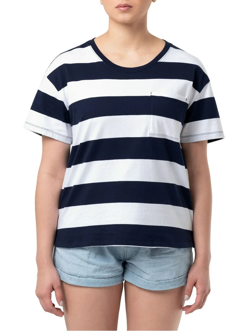 Time and Tru Women's Cotton Boyfriend Pocket Tee with Short Sleeves, Sizes XS-XXXL | Walmart (US)