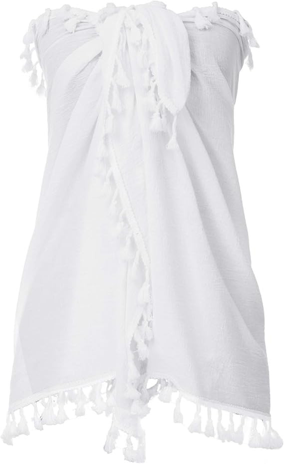 Kate Kasin Women Swimwear Cool Beach Cover Up Bikini Sarong Swimsuit Wrap Skirt Cover Up White | Amazon (US)