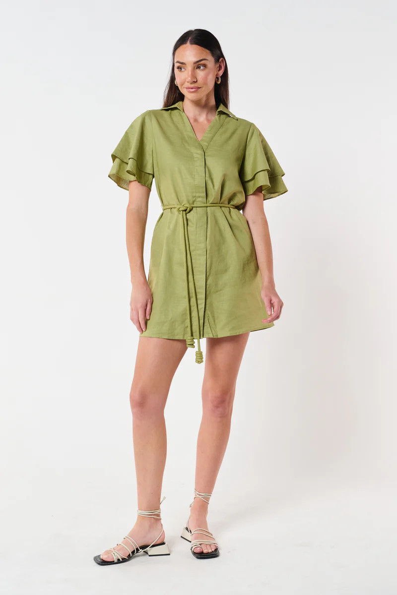 Zuri Linen Shirt Dress - Green | Apero Label