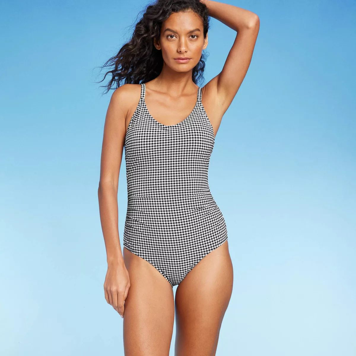 Women's Textured Gingham Ruched Full Coverage One Piece Swimsuit - Kona Sol™ Black | Target