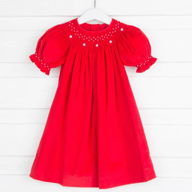 Pearl Smocked Bishop Red Corduroy | Classic Whimsy