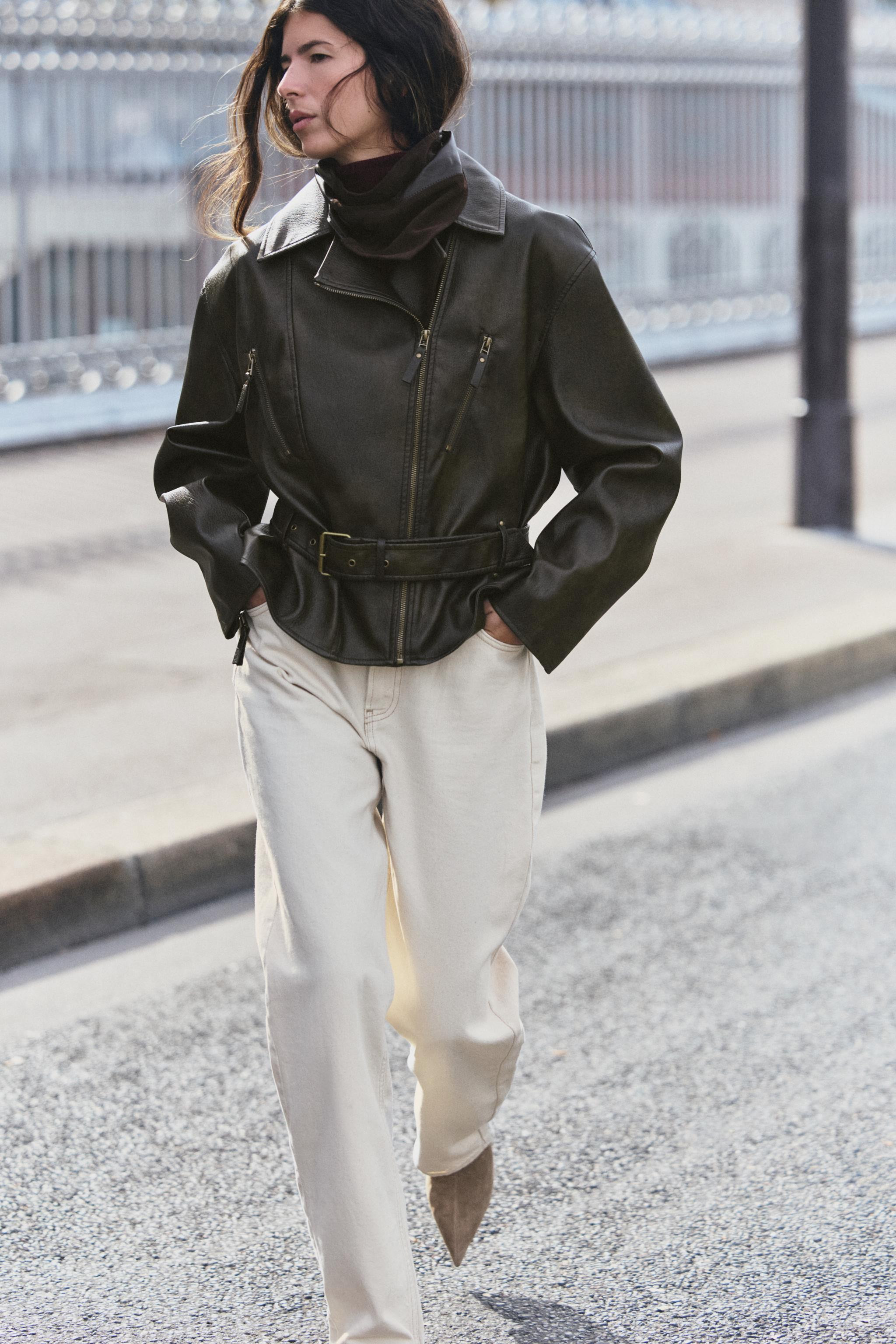 LEATHER EFFECT BELTED JACKET | Zara UK