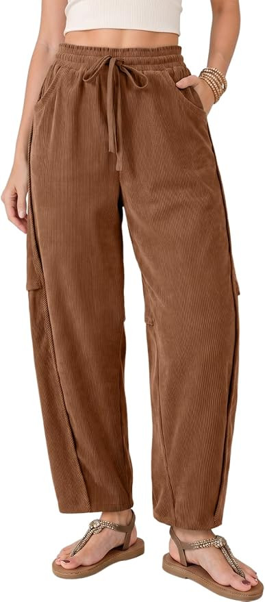 Dokotoo Women's Corduroy Barrel Fall Drawstring Casual Pants | Amazon (US)