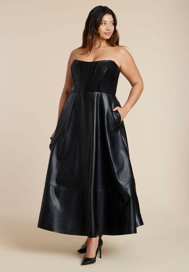 Faux Leather Flare Maxi Dress | Eloquii