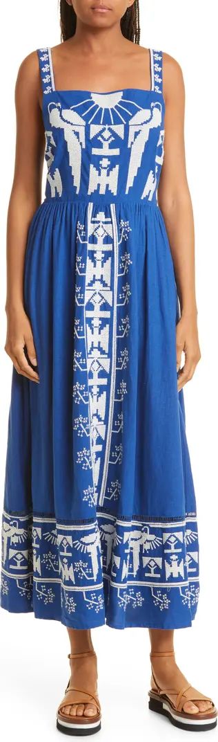 FARM Rio Macaw Embroidery Linen Blend Maxi Dress | Nordstrom | Nordstrom