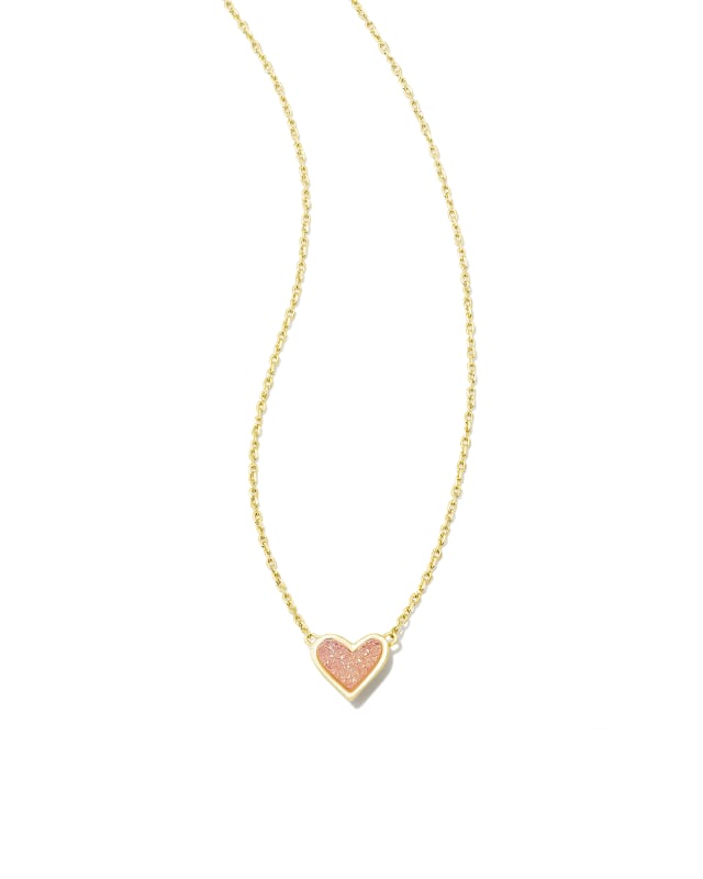 Framed Ari Heart Gold Short Pendant Necklace in Light Pink Drusy | Kendra Scott