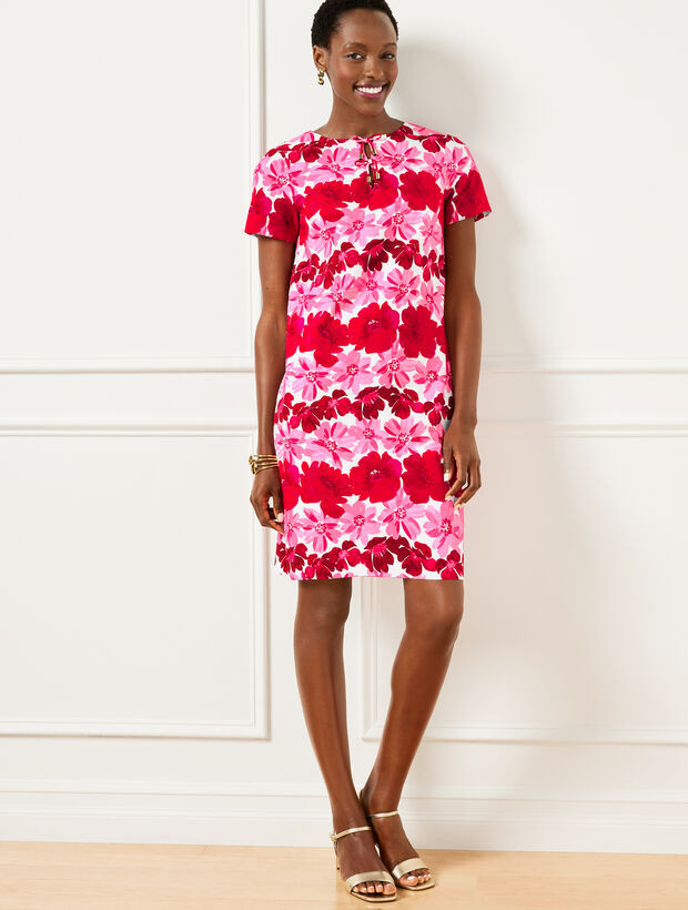 Bow A-Line Crepe Dress - Watercolor Bouquets | Talbots