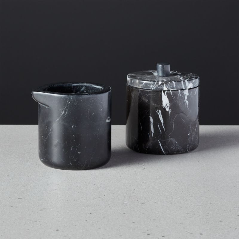 Keep it Neutral Marble Creamer and Sugar Bowl by Jennifer Fisher | CB2 | CB2