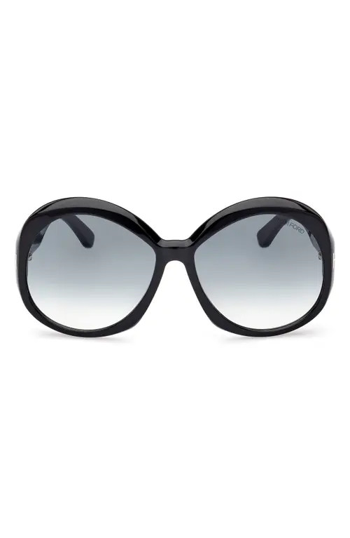 TOM FORD 62mm Gradient Oversize Round Sunglasses in Black /Gradient Smoke at Nordstrom | Nordstrom