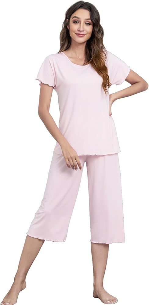 QUALFORT Women's Bamboo Pajamas Set Short Sleeve/Sleeveless Sleepwear Soft Tank Top Pjs Capri Pan... | Amazon (US)