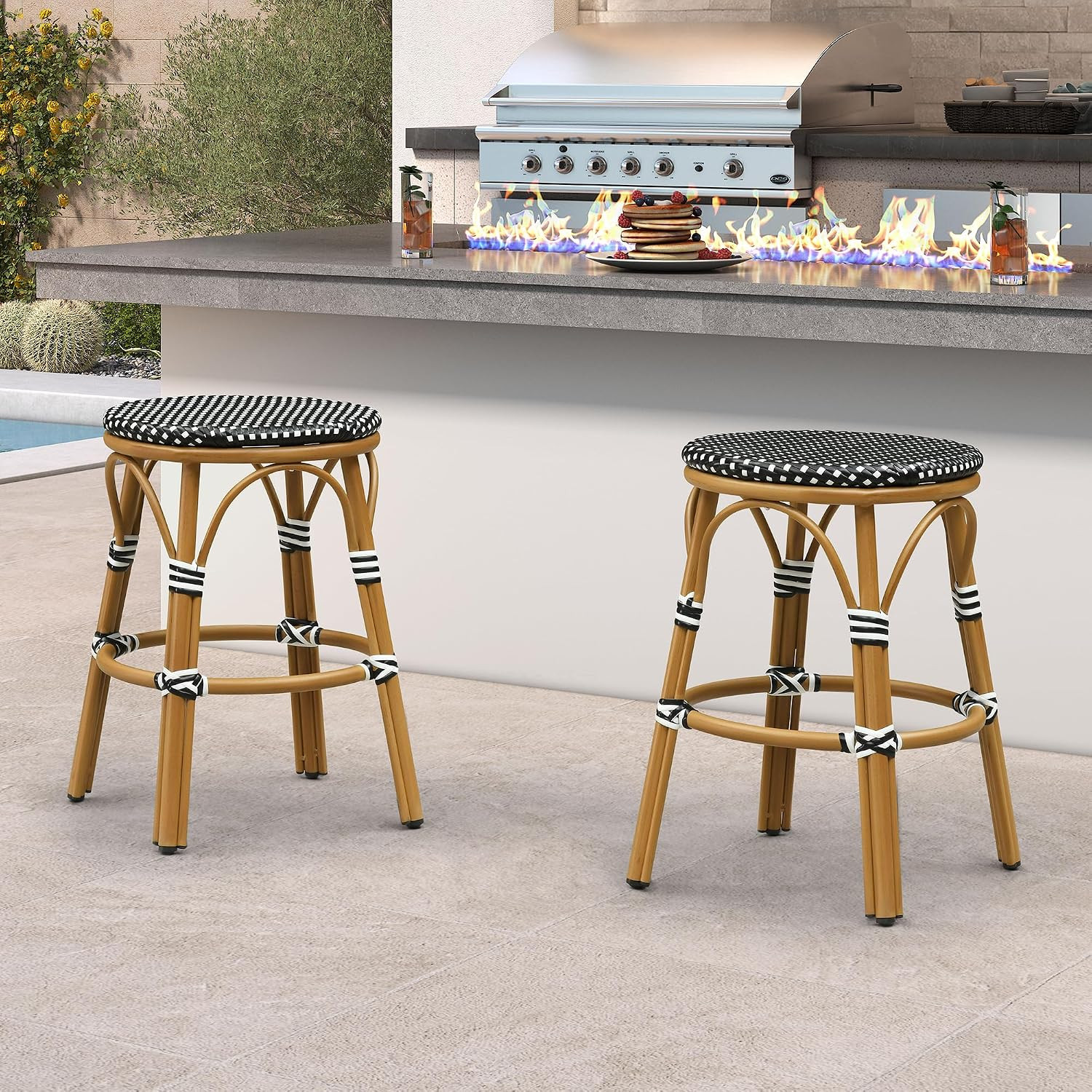 PURPLE LEAF Bar Stools French Bistro 25" Round Set of 2 Rustproof, Black | Amazon (US)