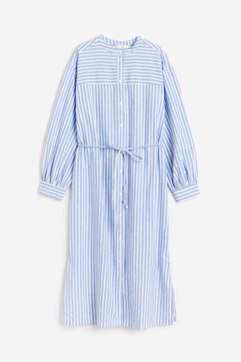 Linen-blend shirt dress - Light blue/White striped - Ladies | H&M GB | H&M (UK, MY, IN, SG, PH, TW, HK)