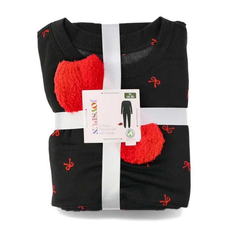 Joyspun Women's Bow Print Top, Joggers and Socks Pajama Gift Set, 3-Piece, Sizes S-3X | Walmart (US)