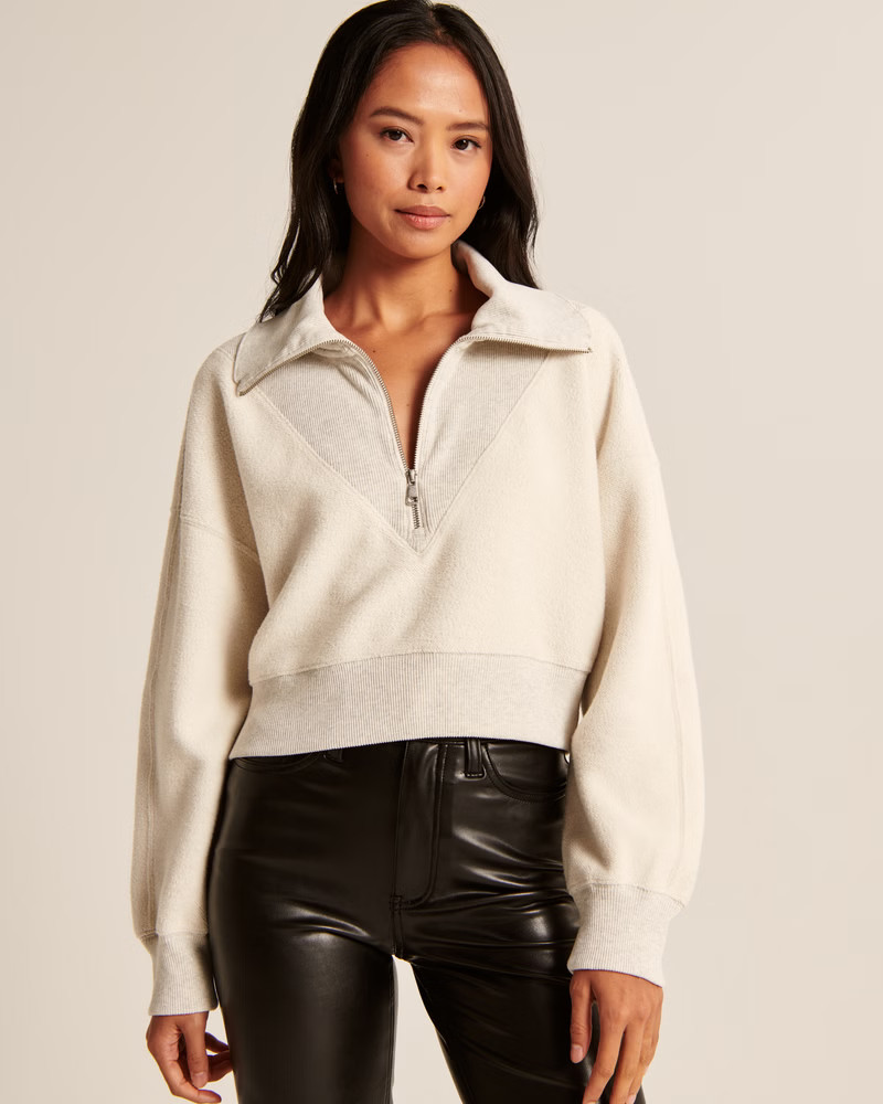 Women's Textured Drama Collar Half-Zip | Women's Tops | Abercrombie.com | Abercrombie & Fitch (US)
