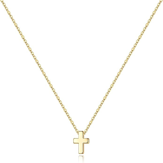 M MOOHAM Cross Necklace for Women Girls, Dainty Gold Plated Cross Pendant Necklace Sideways Cross... | Amazon (US)
