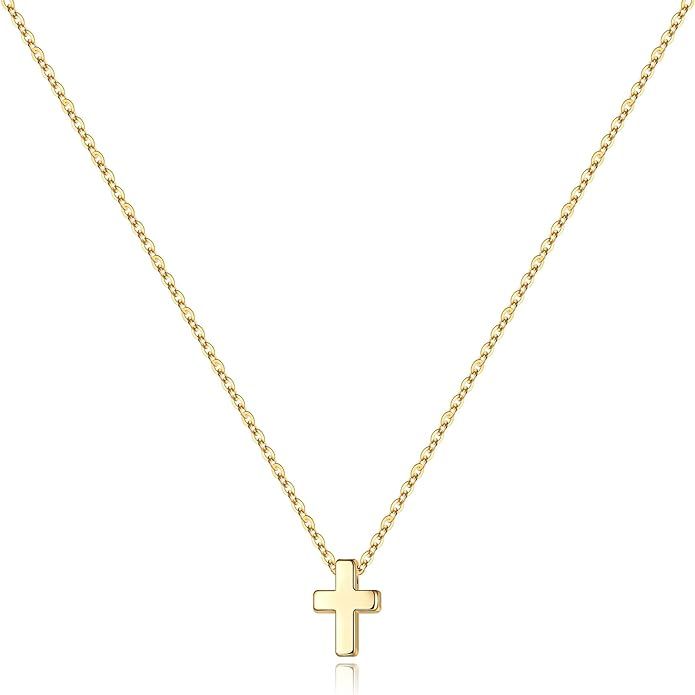 M MOOHAM Cross Necklace for Women Girls, Dainty Gold Plated Cross Pendant Necklace Sideways Cross... | Amazon (US)